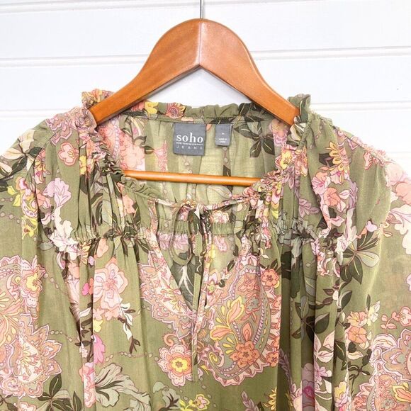 SOHO JEANS NY&CO | Women's Floral Blouse| Floral Sheer Top Size Medium - Picture 7 of 14